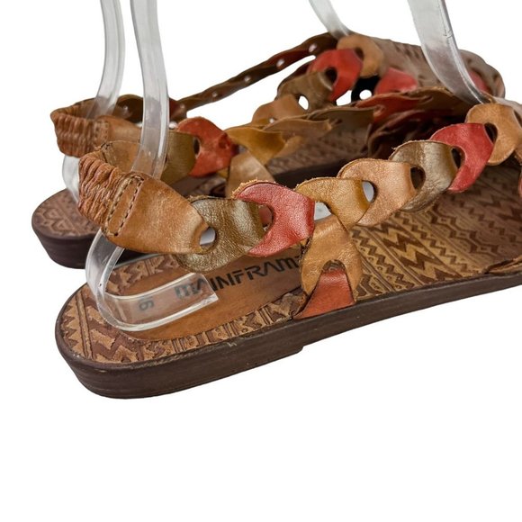 Mainframe Main Frame Women's 30137 Link Boho Peep Toe Genuine Leather Flats 9 M - Picture 5 of 16